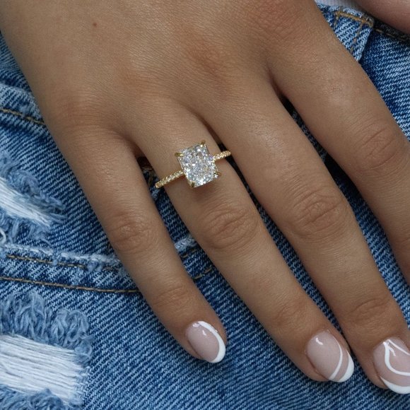 Radiant Cut Engagement Ring, 3 CT Radiant Cut Wedding Ring - Picture 1 of 9